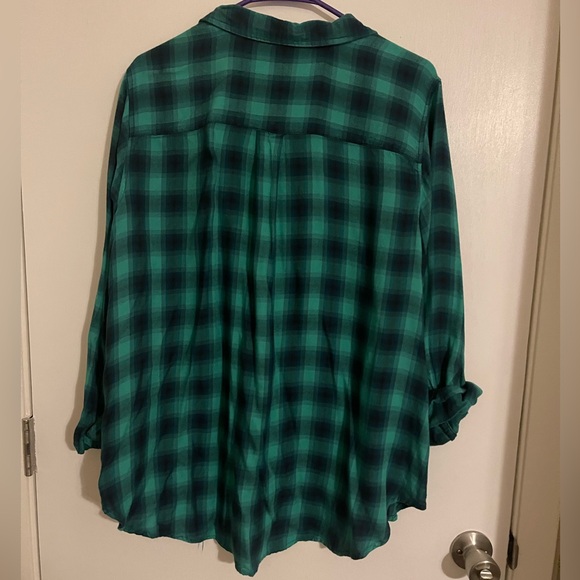 Terra & Sky Plaid Button-up, green and blue, 2X (20W-22W) - Picture 3 of 3